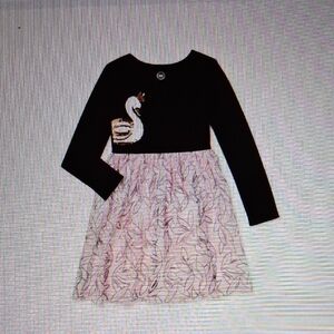 Elegant Black and Pink Kids Dress with Swan Design